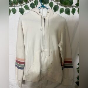 MV Sport Cream Zip-Up Hoodie with Striped Sleeves